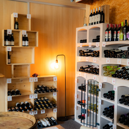 Photo de l'intérieur du magasin de vins français et internationaux, spiritueux et accessoires, le Comptoir des vins, à Welkenraedt - logette a vins