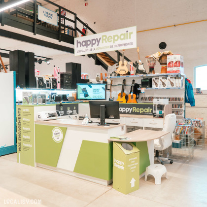 Espace Happy Repair pour réparation de smartphones au magasin Happy Troc à Verviers.