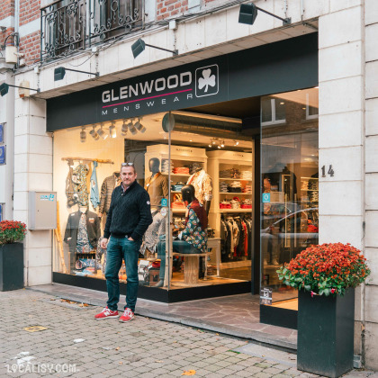 Façade du magasin Glenwood à Visé, spécialisé en vêtements pour homme.