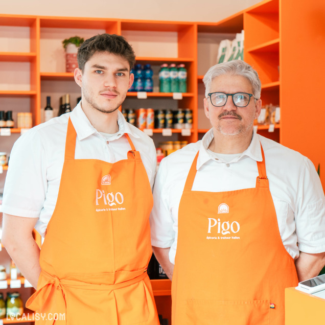 Portrait des gérants dans la Focacceria & épicerie italienne Pigo à Battice.