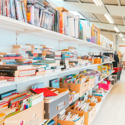 Rayon librairie chez Brocant'on Aywaille avec des livres de seconde main