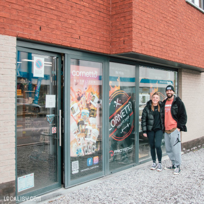 Façade du magasin de nutrition sportive Cornetto Shop à Liège.